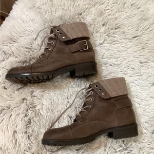 MIX No. 6 Woman’s 6.5 Sapey Combat boots brow dark tan lace up adjustabl…